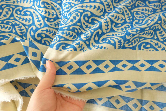 Indigo Blue Paisley Border Print Lightweight Cotton Fabric – 3.28 yd Piece