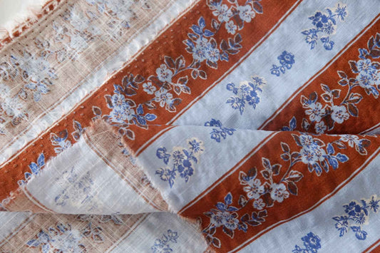 Rust & Blue Floral Slub Cotton — 2.19 yd