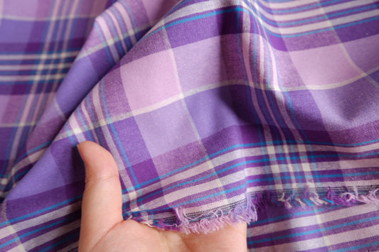 Purple Brushed Yarn-Dyed Cotton Plaid Fabric - 2.19 yd