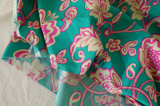 Teal Vine Floral Cotton Poplin Fabric – 3.3 yd