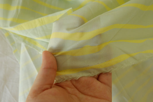 Modern Wave Stripe Cotton Lawn Fabric – Soft Green Yellow Print (3.8 yd Cut)