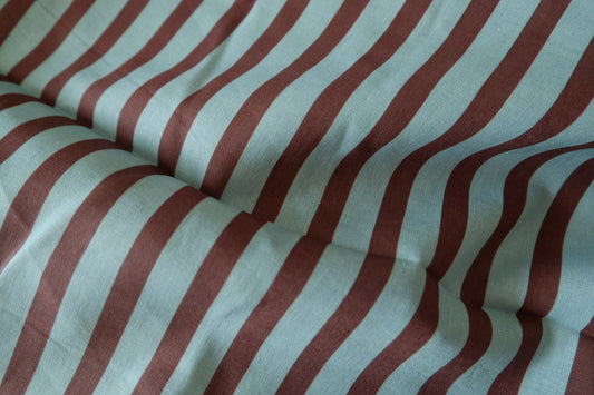 Vintage Mint & Chocolate Stripe Cotton Fabric – 2.19 yd
