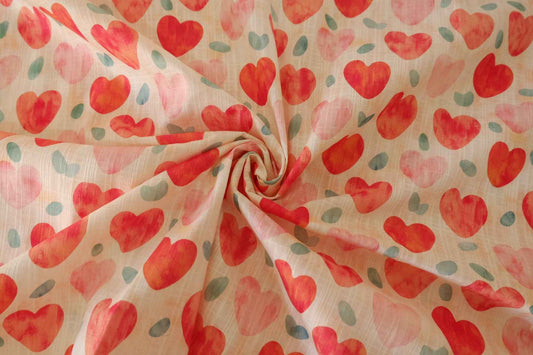 Heart Print Slub Cotton Fabric – 2.2 yd