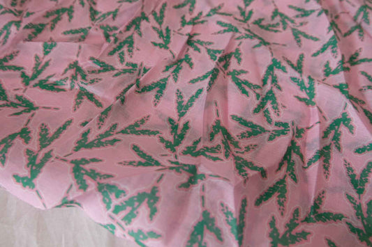 Pink Leaf Print Tencel Nylon Blend Fabric – 3.3 yd