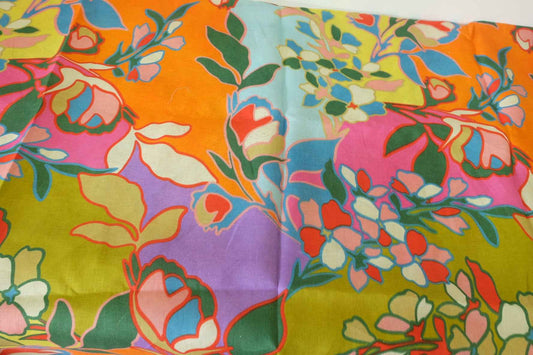 Bold Multicolor Artistic Floral Pure Linen Fabric (1.64 yards )