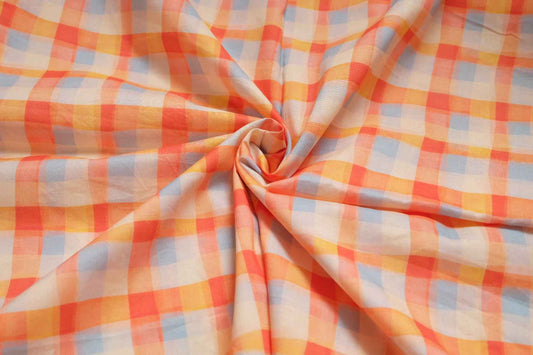 Pastel Plaid Cotton Poplin Fabric, Silky Lightweight Dress Weight, 2.52 Yards