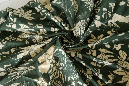 Forest Green Botanical Cotton Voile Fabric – 3.3 yd