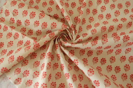 Vintage Red Floral Cotton Fabric – Small Blossom Print – 2.2 yd