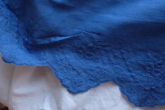 Cobalt Blue Embroidered Cotton Eyelet Fabric with Double Scalloped Borders – 2.19 yd