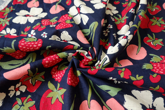 Strawberry Cherry Linen Cotton Fabric - 1.48 yd