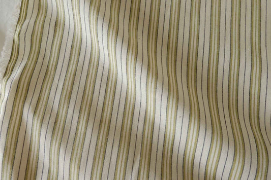 Olive & Navy Striped Cotton Linen Fabric – 3.3 yd