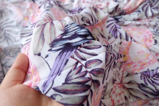 Tropical Bird Rayon Lawn Fabric - 2.19 Yards