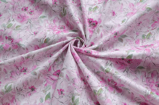 Pink Watercolor Floral Cotton Lawn – 3.3 yd