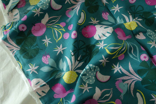 Colorful Tropical Botanical Linen Cotton Fabric – 2.2 yd