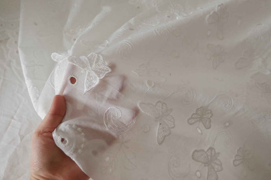 White 3D Floral Embroidered Cotton – 2.2 yd