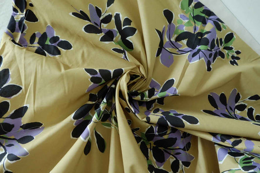 Khaki Abstract Floral Cotton Poplin Fabric – 1.6 yd