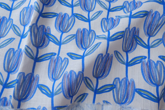 Blue Tulip Slub Cotton Fabric — 2.19 yd