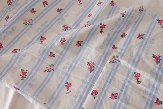Blue Stripe Rose Cotton Poplin – 3.3 yd