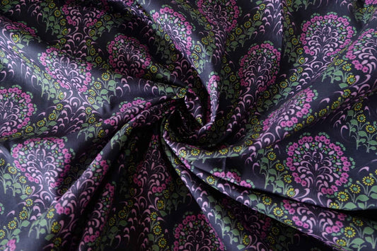Black Purple Floral Swirl Cotton Poplin Fabric – 3.3 yd