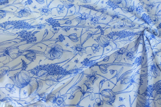 Blue Botanical Sketch 60s Cotton Poplin Fabric – 2.7 yd