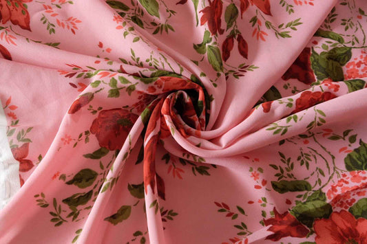 Romantic Red Floral Viscose Crepe Fabric – 3.3 Yards
