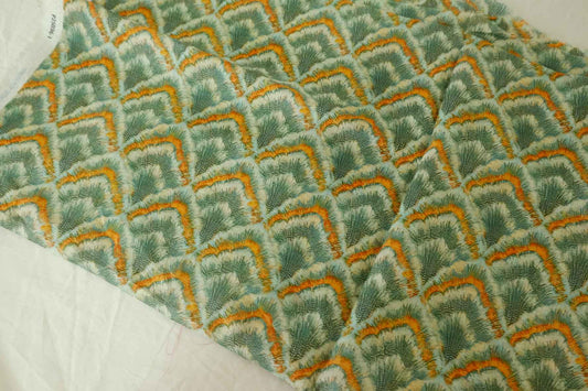 Green Art Deco Cotton Lawn Fabric – 1.3 yd