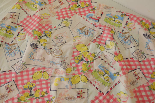 Rayon Chiffon Print Fabric – Italian Lemon & Postcard Patchwork -3.3 yds