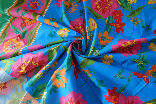Vibrant Floral Double-Border Cotton Poplin – 1.5 yd
