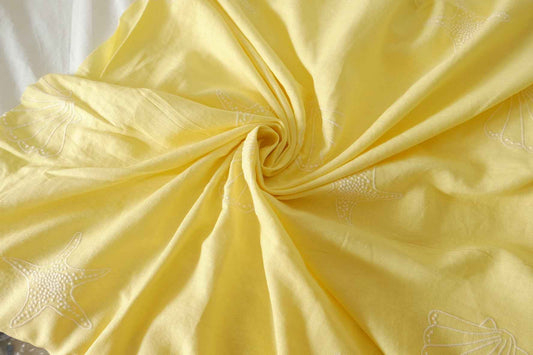 Yellow Ocean Embroidered Tencel Linen Fabric – 2.2 yd