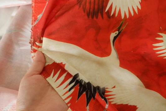 Scarlet Flying Crane Cotton Fabric – 1.6 yd
