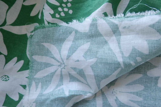 Green Floral Sand-Washed Cotton-Linen Fabric - 1.64 yd