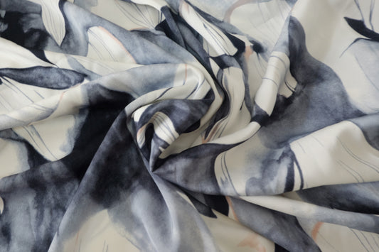 Ink Floral Faux Acetate Blend Satin – 3 yd
