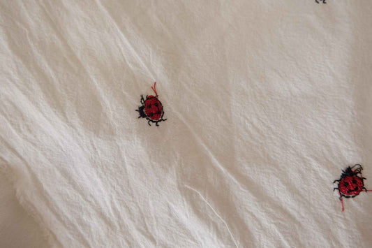 Ladybug Embroidered Washed Cotton Linen Fabric – 2.2 yd