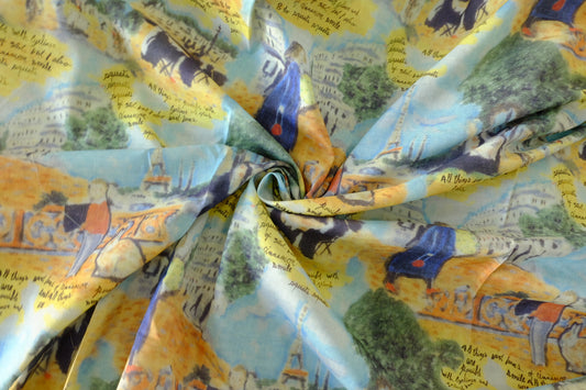 Watercolor City Illustration Lightweight Cotton Fabric – 2.2 yd