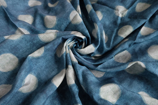Washed Blue Dot Rayon-Linen Blend Fabric - 3.28 yd