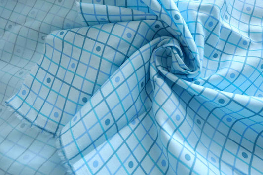 Pool Blue Grid Cotton Poplin Fabric - 1.64 yd