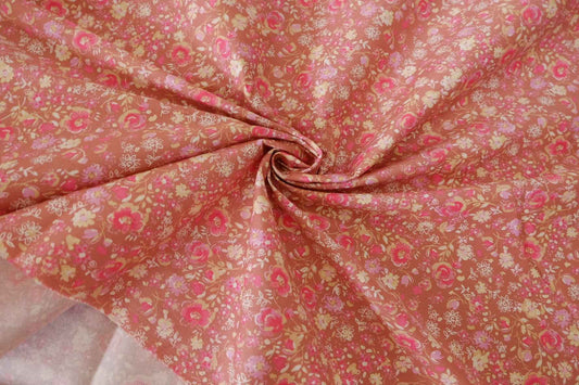 Vintage Pink Floral Cotton Twill-Look Fabric – 2.2 yd