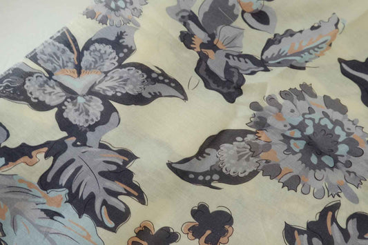 Soft Grey Botanical Tencel Linen Blend Fabric – 3.3 yd