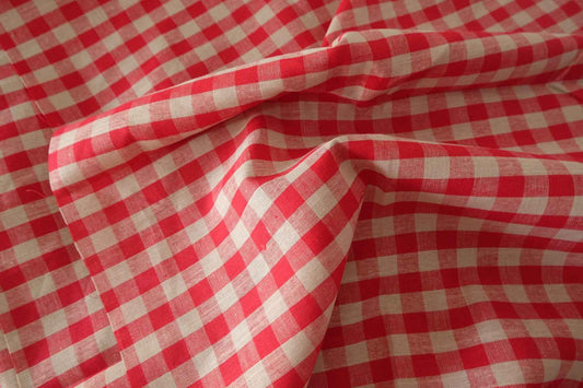 Pure Linen Gingham Fabric – Red & White Woven Check – 2 yd