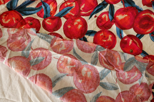 Farm Rio Style Cherry Print Linen Cotton Fabric - 2.4 yd