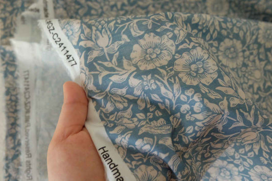 Vintage Blue Botanical Print 40s Cotton Poplin Floral Fabric – 3.3 yd