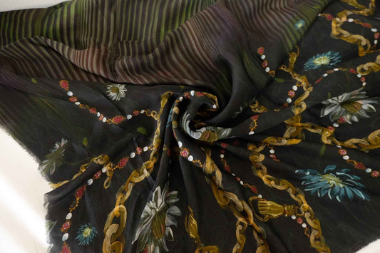 Green Scarf Print Border Rayon Fabric – 3.3 yd