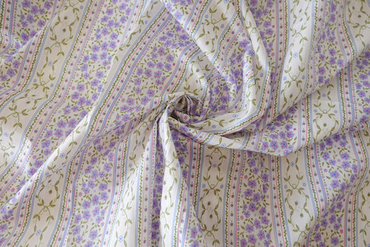 Vintage Stripe Floral Cotton Lawn Fabric - 1.75 yd