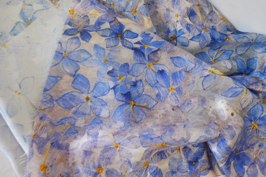 Silky Rayon Fabric – Blue Watercolor Floral Print (2.2 yd Cut)