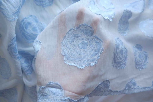 Pale Blue 3D Embroidered Nylon Organza Fabric - 3.28 yd