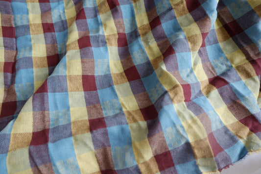 Soft Crinkled Yarn-Dyed Cotton-Linen Plaid Fabric - 3.28 yd