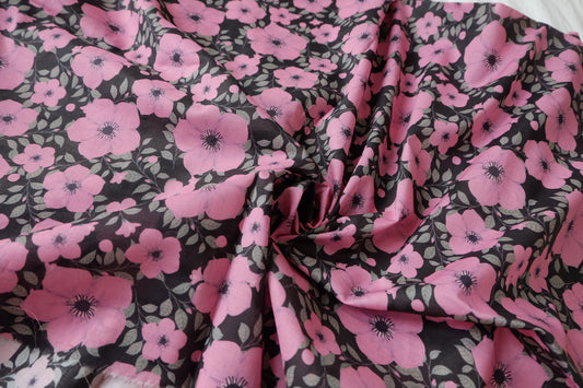 Pink Floral 80s Cotton Voile, 3.28 Yards