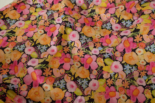 Bright Watercolor Floral Cotton Lawn Fabric - 2.5 yd