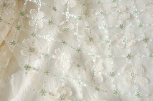 3D Floral Sequin Embroidered Tulle — 1.64 yd