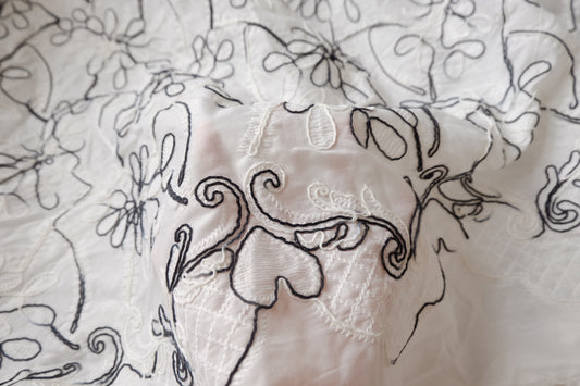 Graphic Floral Embroidered Cotton Fabric, Structured Midweight, 1.7 Yards